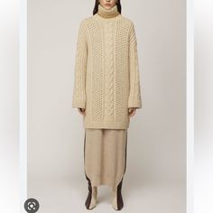 Nanushka Creme Chunky Cable Knt Turtleneck Mini Dress Pit 23”Length 34” Brand New With Tags Cable Knit Dress, Turtleneck Style, London College Of Fashion, Knit Dresses, Opaque Tights, Mini Sweater Dress, Oversized Cardigan, Knitwear Design, Cozy Knits