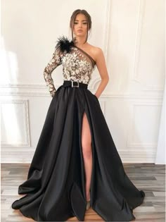 Side Split Prom Dress, Split Prom Dresses, Prom Dress Black, Prom Dresses With Pockets, Prom Dresses 2020, Long Sleeve Prom, Black Prom Dress, Black Prom, A Line Prom Dresses