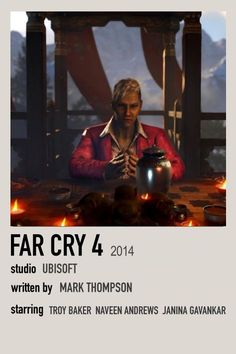 the poster for far cry 4 shows a man with long hair sitting at a table