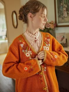 Embroidered Sweater Outfit, Manifest Clothes, Kenzie Fashion, Fairy Vintage, Mori Fashion, Fairy Clothes, Crochet Coat, Quirky Fashion, Vintage Inspired Outfits