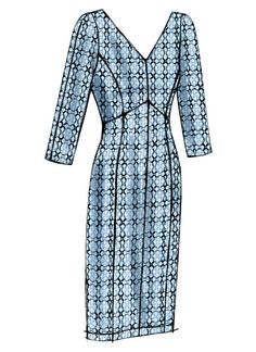 a drawing of a dress on a mannequin dummy with blue and white patterns