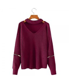 Buy Chunky Choker Sweater - Wine Red - 2L08338116 online, fidn many other Women's Pullovers Knitted Choker, Short White Hair, Chunky Choker, Oversized Jumper, Cool Looks, Cardigan Shirt, Fashion Goals, Knit Sleeve, Embroidered Sweater