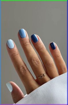 Explore 40 stunning shades of stylish summer blue nail colors for a refreshing and vibrant manicure Shades Of Blue For Nails, Blue Palette Nails, Gel Nails Block Colour, Hues Of Blue Nails, Gel Nail Blue Designs, Summer Color Block Nails, Monochromatic Blue Nails, Blue Multicolor Nails Acrylic, Blue Nails Multicolor