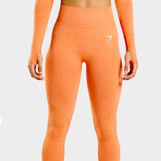 Gymshark Seamless Leggings Orange Xs Never Worn Perfect Condition Orange Fitted Activewear For Loungewear, Fitted Seamless Orange Bottoms, Fitted Orange Workout Pants, Fitted Orange Moisture-wicking Bottoms, Fitted Orange Sportswear Bottoms, Gymshark Leggings, Orange Leggings, Gymshark Women, Seamless Leggings