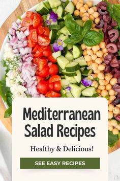 mediterraneann salad recipe on a plate with text overlay