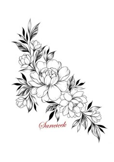 a black and white drawing of flowers on a white background with the word swoon