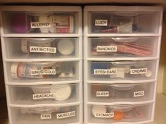 the drawers are labeled with all kinds of items