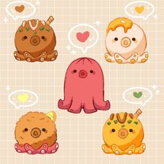 some cute little animals with different expressions on them's wallpapers in the style of kawaia