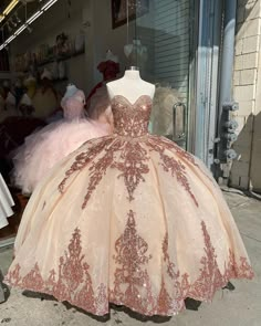 Rose Gold Quince Dress, Quinceanera Dresses Rose Gold, Gold Quince Dress, Gaun Abad Pertengahan