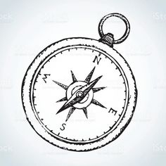 a black and white drawing of a compass