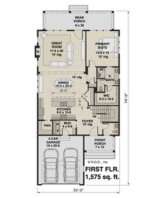 the first floor plan for a two story house