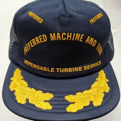 Vintage Preferred Machine And Tool Dependable Turbine Service Men’s Snapback Hat Cap New Without Tags!!!! Adjustable Snapback Hat/Cap Vintage Blue Hat With Flat Brim, Vintage Blue Flat Brim Hat, Retro Blue Cap Hat, Retro Blue Cap, Blue Retro Cap, Vintage Blue Trucker Hat With Flat Brim, Retro Navy Baseball Cap With Curved Brim, Vintage Blue Flat Brim Trucker Hat, Retro Blue Trucker Hat