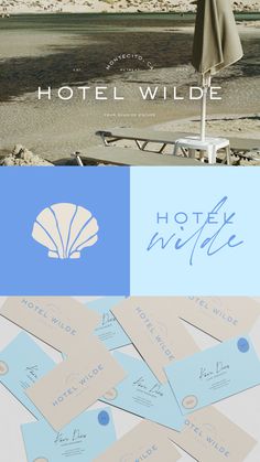 the hotel wilde logo is shown in blue and white, with an umbrella over it