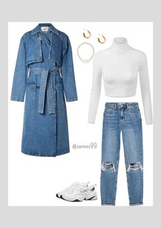 Denim Trench Coat: MSGM🧚‍♀️ Jeans Coat Outfit, Demin Trench Coat Outfit, Jeans Trench Coat Outfit, Diy Denim Trench Coat, Jean Trench Coat Outfit, Denim Trench Coat Street Style, Light Denim Outfit, Denim Winter Outfit, Denim Coat Outfit