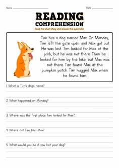 reading worksheet for children to learn how to read the fox and the hound