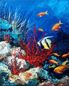 an oil painting of fish and corals in the ocean