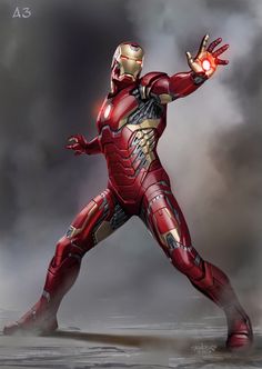 the iron man character is in action with his arms outstretched and hands out to the side