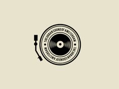 an old record player logo with the word's name in black on a beige background