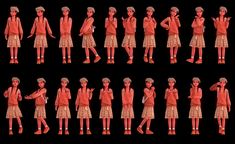 an animation character poses in different outfits