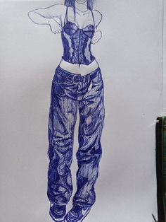 a drawing of a woman in overalls with her hand on her hip and looking at the camera