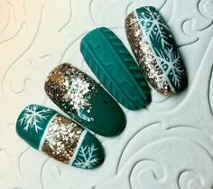 Mint Christmas Nails, Winter Nail 2023, Rockabilly Nails, Christmas Sweater Nails, January Nail Designs, Blue Christmas Nails, Nail Art Noel, Nail 2023