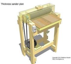 an image of a woodworking machine that is working on it's side and the words, thickness sander plan