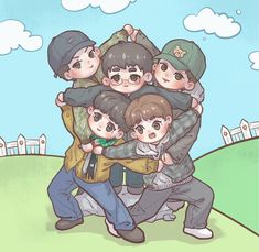 a group of young boys hugging each other