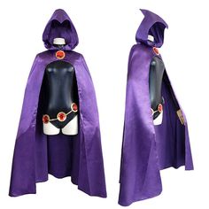 two purple capes with red buttons on the front and one has a black cloak over it