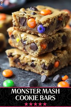 monster mash cookie bars stacked on top of each other