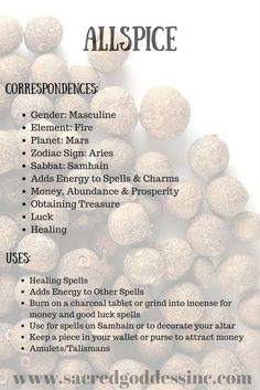 the ingredients for allspice are shown in this poster, which includes different types of spices