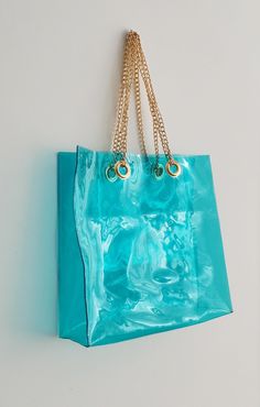 "Vinyl tote bag, everyday bag, beach an swimming pool, jelly bag, chain handbags, glamorous purse, turquoise gold or custom color, stadium Standard Shipping = Express Shipping by Fedex Made for order in 7 days. Dimensions: 30 x 30 x 10 cm / 12\" x12\" x 3,93\" Made of thick, crystalline, flexible PVC with big silver or gold toned chain (steel) A large handbag city , type of shopper . The modern concept of boho style , oversize . Large transparent BAG with large , solid chain referring to my fasc Trendy Turquoise Tote Bag, Blue Plastic Tote Bag, Blue Plastic Bag For Summer, Blue Plastic Beach Bag, Blue Plastic Summer Bag, Blue Plastic Beach Bags, Blue Plastic Summer Bags, Blue Shoulder Bag With Clear Strap For Daily Use, Blue Plastic Bags For Summer