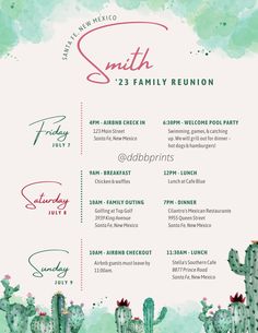 an event poster for smith family reunion with cactuses and watercolors in the background