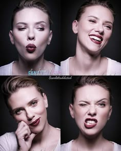 four different pictures of a woman making faces