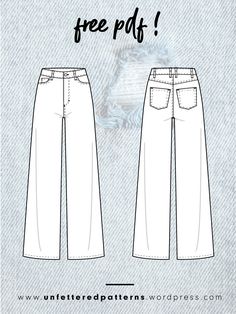 the front and back view of a pair of white jeans, with text that reads free pot