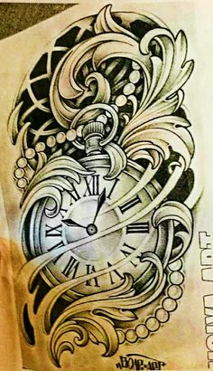 a drawing of a clock on top of a piece of paper