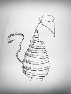 a black and white drawing of a beehive with a hat on it's head