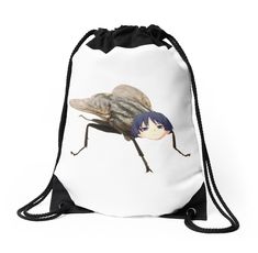 a drawsack bag with an image of a fly on it