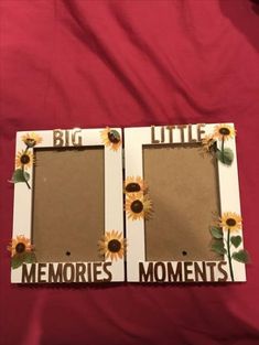 two frames with sunflowers and the words'big little memories'on them