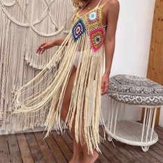 Dress Your Swimsuit Up On Your Next Beach Vacay Or Your Poolside Party This Coverup Will Be A Hit. Beautiful Crochet And Fringe. This Can Also Be Worn Has A Top With Your Jean Shorts Or Pants Either Way It Will Be Sure To Land You Compliments. Brand New Size Large. Bust Approximately 37 Inches And Length 40 Inches. Bohemian Beige Swimwear For Spring, Summer Party Swimwear With Fringe, Multicolor Fringe Beach Dress, Multicolor Summer Beach Dress For Party, Summer Multicolor Beach Dress For Party, Multicolor Fringe Dress For Beach, Bohemian Swimwear For Beach Party, Bohemian One-piece Beach Dress For Beach Party, Beige Party Swimwear