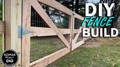 a wooden fence with the words diy fence build over it and an image of a dog