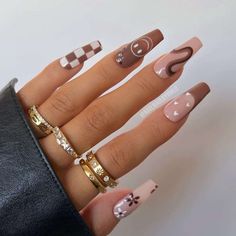 Brown Nails Design, September Nails, Beige Nails, Brown Nails, Acrylic Nails Coffin, Classy Nails, Dope Nails