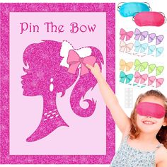 PRICES MAY VARY. Package Includes: Pin The Bow party game is easy to play and comes with 1pc large pink poster, 24pcs bow stickers in 8 colors, 2pcs blindfolds, and 10 double dot stickers, engaging your kids and their friends in a fun-filled party activity with our pin the bow game Pink Princess Party Games: Transform any party venue into a magical princess world with our pin the bow game. The pink girl-themed poster and vibrant bow stickers add a touch of charm to the room, creating a delightfu Pink Barbie Party Decor, 4th Birthday Barbie Party Decor, Unicorn Barbie Birthday Party, Barbie Party 5th Birthday, 5 And Fabulous Birthday Party, Barbie Birthday Games, Barbie Birthday Party Activities, Barbie Party Games Activities, Pin The Bow On Barbie