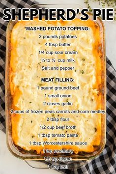 the recipe for shepherd's pie in a casserole dish