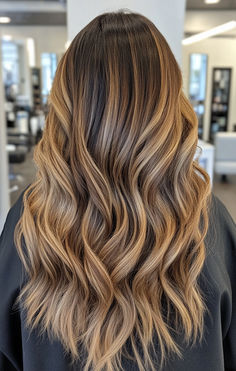 caramel balayage Caramel Brown Balayage Hair, Caramel Balayage For Fair Skin, Caramel Golden Balayage, Caramel Balayage Dark Roots, Carmel Brown Hair Color Caramel, Full Balayage Brunettes Caramel, Brown Hair With Caramel Blonde Highlights, Salted Caramel Highlights, Caramel Balayage With Layers