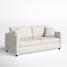 For small spaces, your child's sleepovers, or adding a low-profile extra bed just about anywhere, this 75" square arm sleeper sofa is our pick for a must-have, everyday essential. The sturdy seat cushions are reinforced with sinuous spring seats for durability, while foam fill adds a plush coziness all the way through. The frame is made from solid and engineered wood with plastic legs and classic polyester upholstery. This sofa easily pulls out into a queen-sized sleeper, perfect for unexpected Sofa Review, Sofa Size, Grey Upholstery, Extra Bed, Sateen Sheets, Toss Pillows, Sleeper Sofa, Joss And Main, Sofa Bed