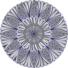 a blue and white circular design with triangles in the center, on a white background