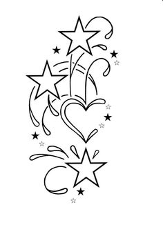 a black and white drawing of stars and confetti