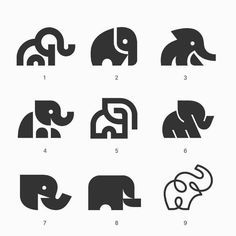 an elephant logo is shown in black and white, with the letter e on it's left side