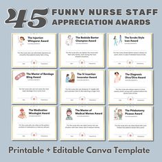 the 25 funny nurse appreciation awards are on display in this printable template for kids