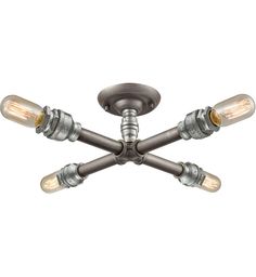 three light ceiling fixture with four lights on the top and one is turned on in different directions